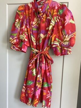 Tyler Boe Red Floral Puff-Sleeve Belted Dress